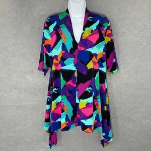 Chaus New York Top Womens Sz XL Colorful Abstract Handkerchief Hem Artsy‎ Tunic